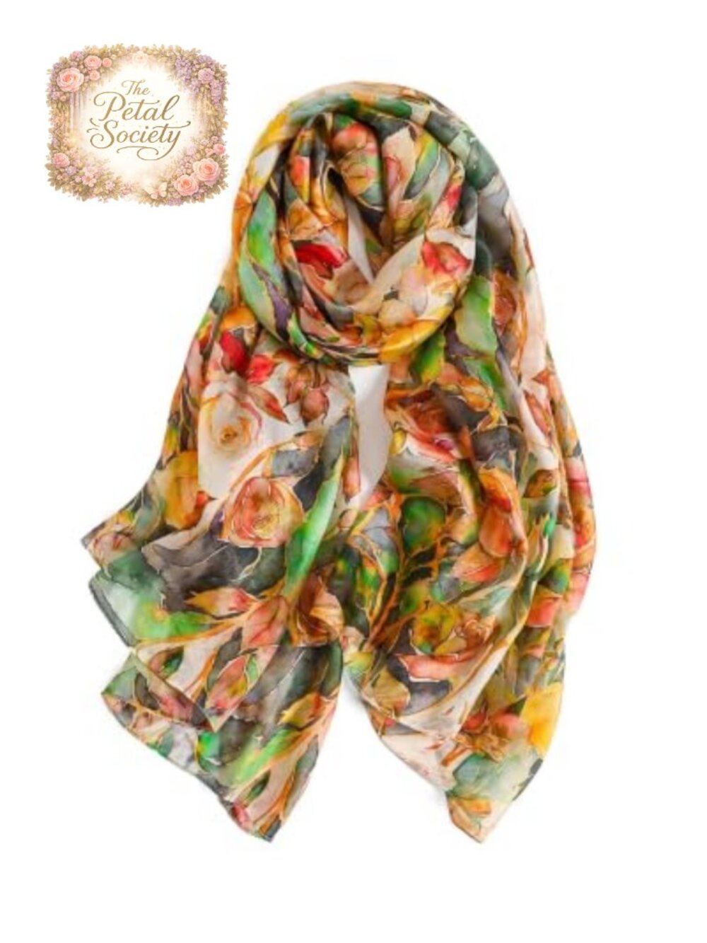 100% Mulberry Silk Floral Scarf Shawl Wrap for Women 69x43 Lightweight